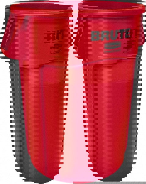 Vented Round Brute Container, 32 gal, Plastic, Red